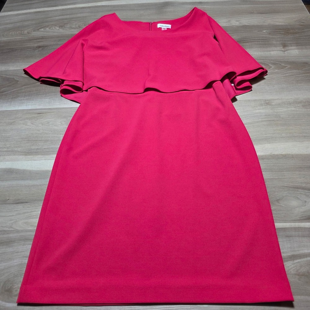 Calvin Klein Popover Capelet Dress Womens 12 Pink Sheath Crepe Classy NWT
